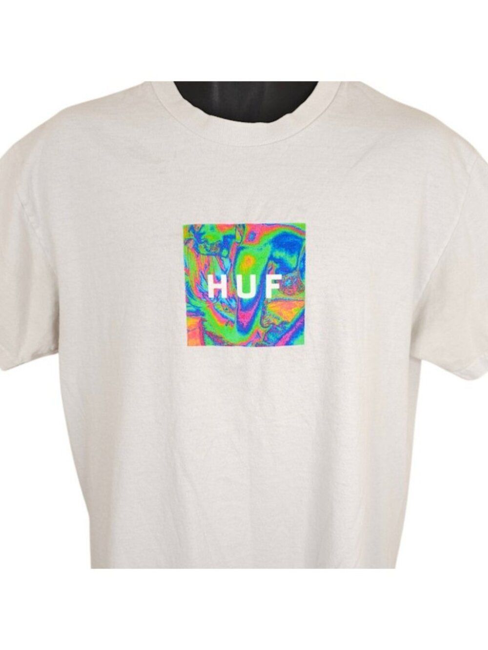 HUF Skater T Shirt Mens Size Large White Acid House Box Logo Streetwear